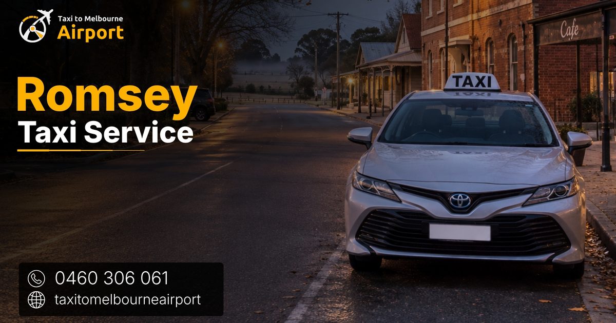 Taxi to Melbourne Airport on a street in Romsey