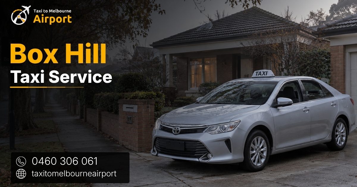 Taxi to Melbourne Airport on a street in Box Hill