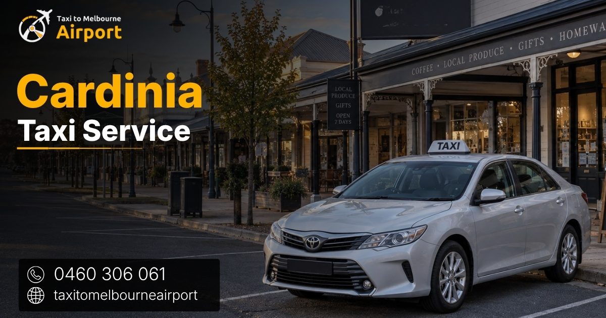 Taxi to Melbourne Airport on a street in Cardinia