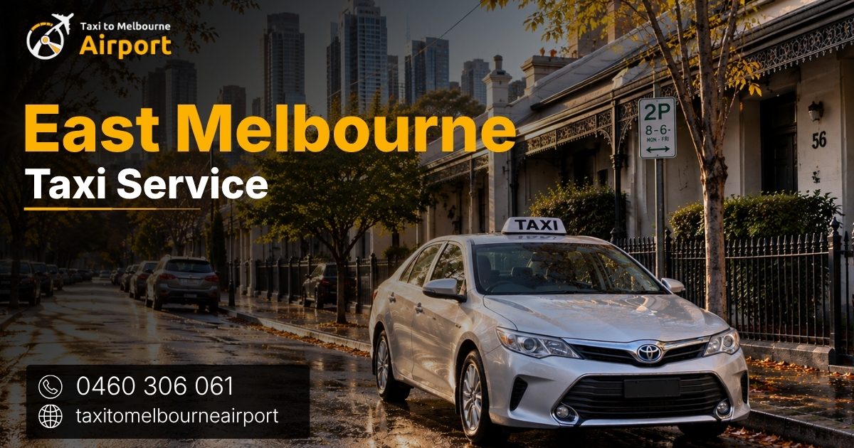 Taxi to Melbourne Airport on a street in East Melbourne