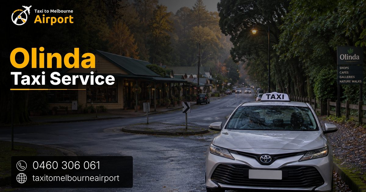 Taxi to Melbourne Airport on a street in Olinda