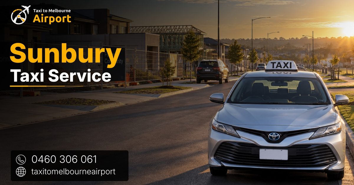Taxi to Melbourne Airport on a street in Sunbury